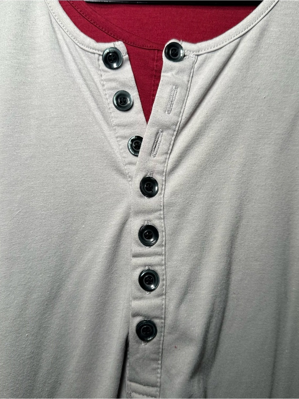 TheLEES XL Long Sleeve Henley Shirt Gray Red Layered Look 100% Cotton Men's - Picture 9 of 16
